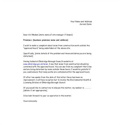 16 Noise Complaint Letter Templates PDF DOC