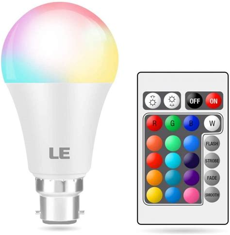 Colour Changing Light Bulb B22, Dimmable LED Bayonet Bulb, RGB & Warm White, 16 Colours, 9W ...