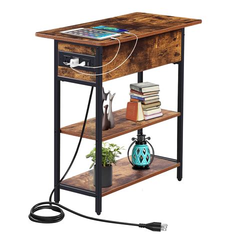 GA Home End Table with Charging Station, Narrow Side Table with USB ...