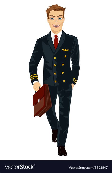 Handsome Young Man Wearing Airline Pilot Uniform Vector Image