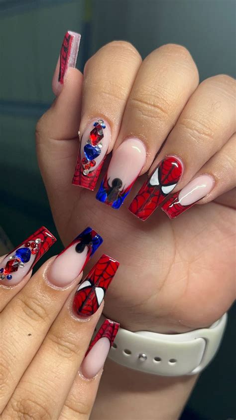 Spiderman Nails Unique Acrylic Nails Long Acrylic Nails Acrylic