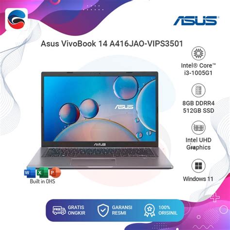 Jual Asus Laptop Vivobook 14 A416jao Vips3501 Intel Core I3 8gb 512gb