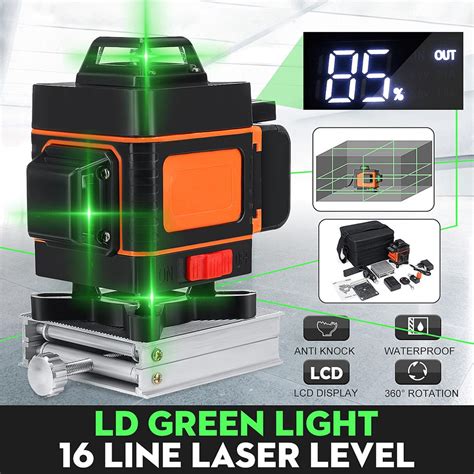 16 Line 4D 360° LD Laser Level Green Light Rotary Self Leveling Measure ...