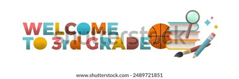 Welcome 3rd Grade Banner School Objects Stock Vector Royalty Free