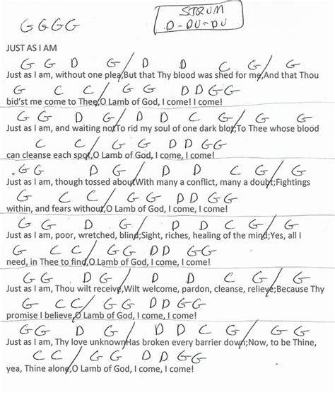 Just As I Am Hymn Guitar Chord Chart In G Major Guitar For