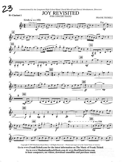 Joy Revisited (Clarinet 1) - Frank Ticheli | PDF