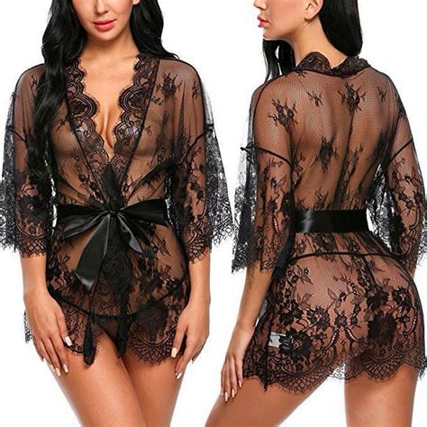 Jonhasoo Women S Lace Kimono Robe Babydoll Lingerie Mesh Nightgown S Walmart