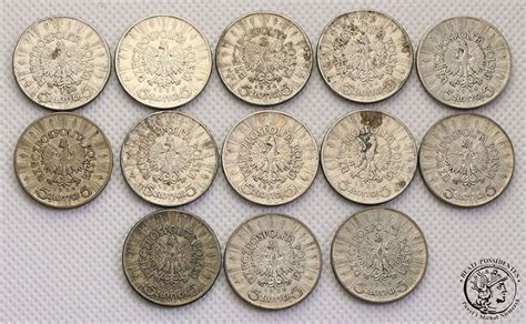 5 złotych Piłsudski różne lot 13 sztuk archiwum niemczyk pl