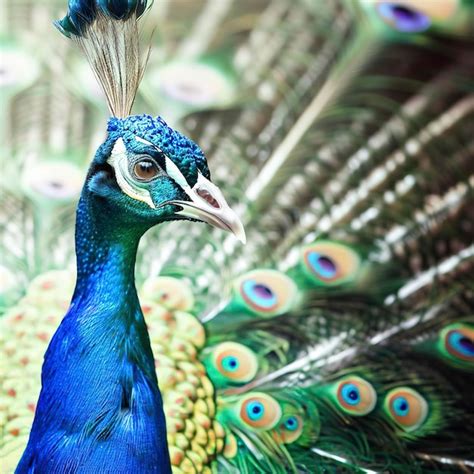 Premium Ai Image Portrait Of Beautiful Peacock With Feathers Out