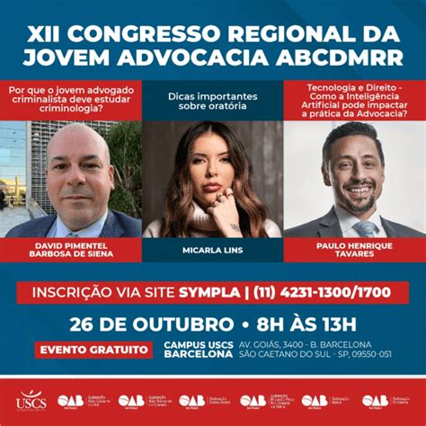 XII CONGRESSO REGIONAL DA JOVEM ADVOCACIA DO ABCDMRR EDIÇÃO SÃO