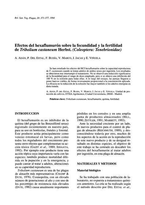 PDF Efectos del hexaflumurón sobre la fecundidad y la fertilidad de