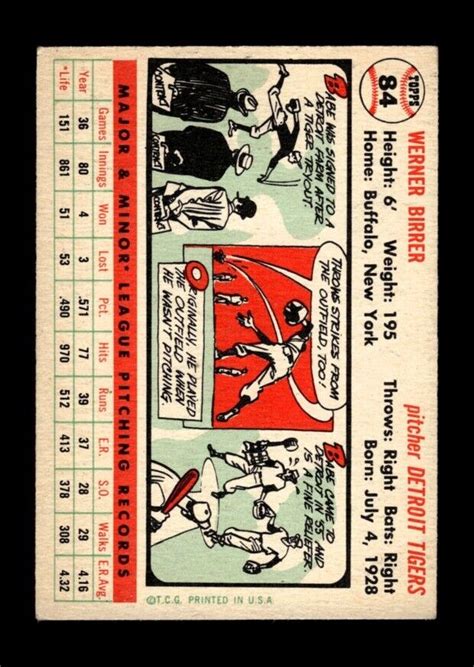 1956 Topps Set Break 84 Babe Birrer EX EXMINT White Back GMCARDS EBay