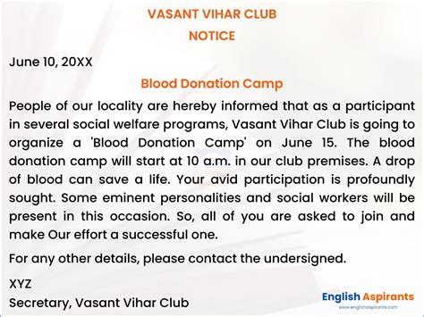 Student Notice Writing On Blood Donation Camp