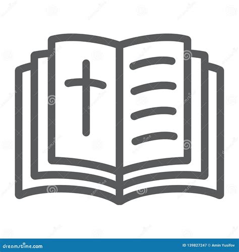 Holy Bible Line Icon Religion And Book Book With Cross Sign Vector