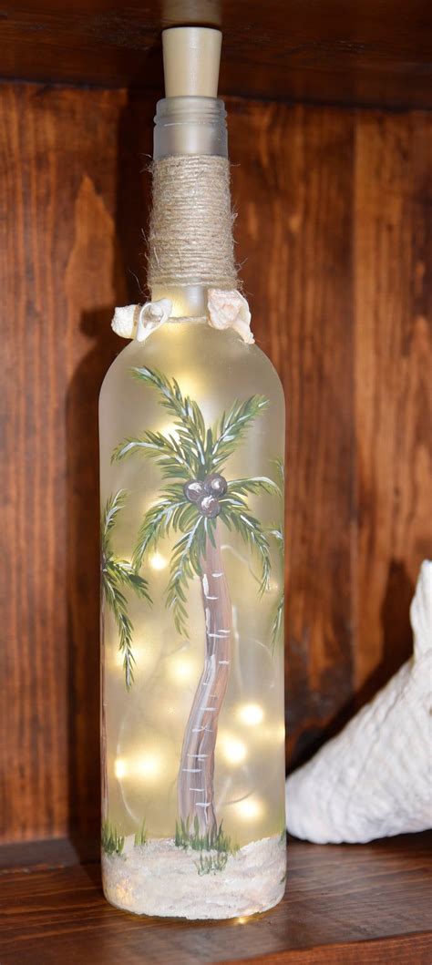 Painted Wine Bottle Light Palm Trees Etsy Hand Painted Wine Bottles