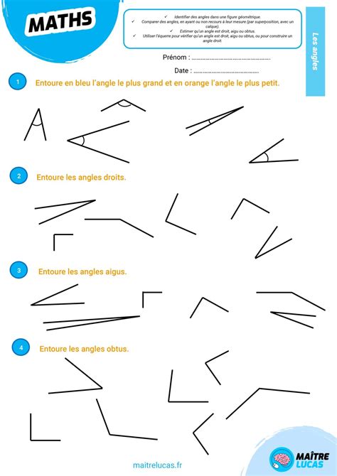 Exercices sur les angles pour les élèves de CM1 et CM2 Maître Lucas