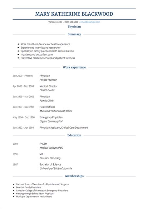 Physician Cv Examples And Templates Visualcv