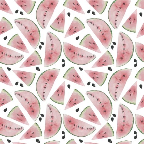 Watercolor Seamless Pattern With Watermelon Triangle And Half Circle