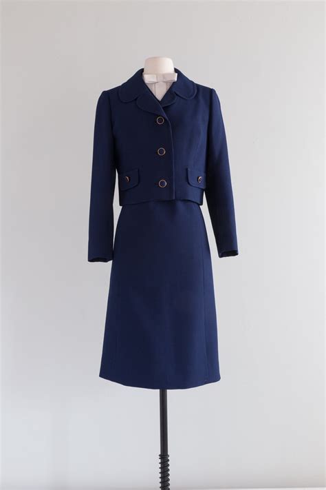 Darling 1960s Navy Blue Dress And Jacket Set By Robert Leonard Ml