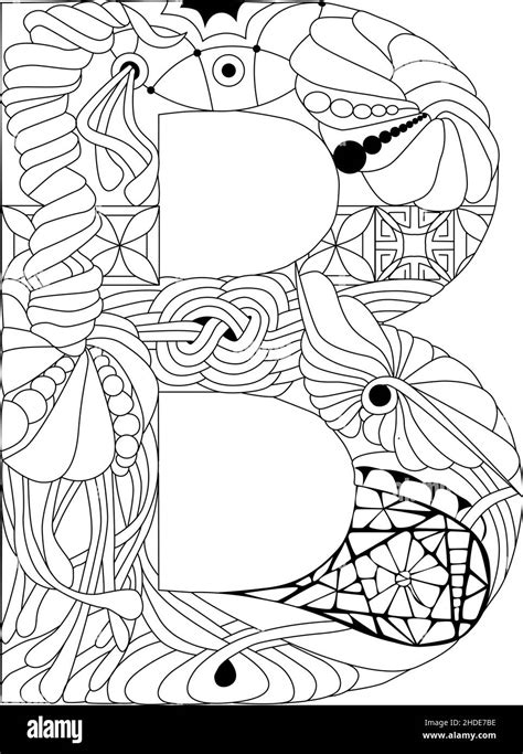 Zentangle Stylized Alphabet Letter B For Coloring Vector