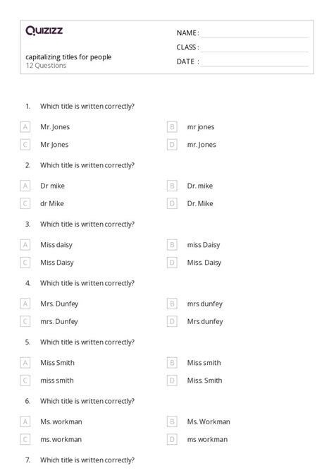 50+ Capitalizing Titles worksheets on Quizizz | Free & Printable