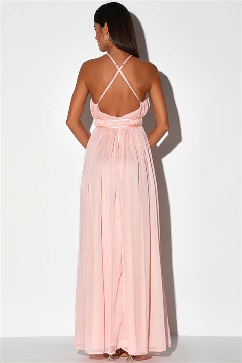 Lovely Light Pink Dress Ruched Maxi Dress Backless Maxi Dress Lulus