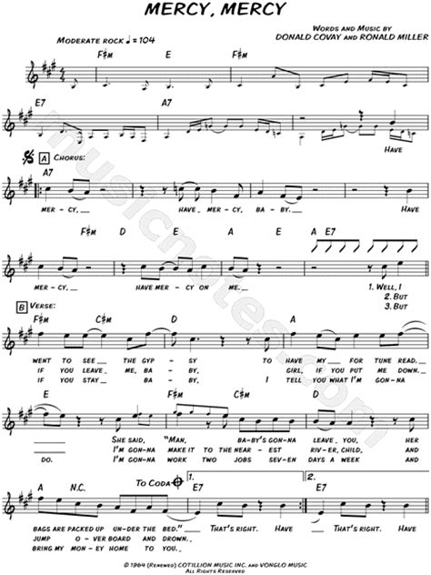 The Rolling Stones Mercy Mercy Sheet Music Leadsheet In F Minor