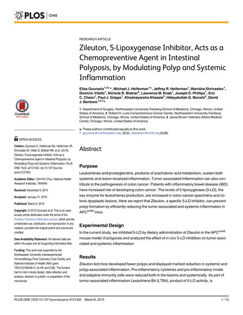 Pdf Zileuton 5 Lipoxygenase Inhibitor Acts As A Chemopreventive