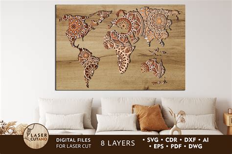 Multilayer World Map Laser Cut Files Grafica Di LaserCutano Creative