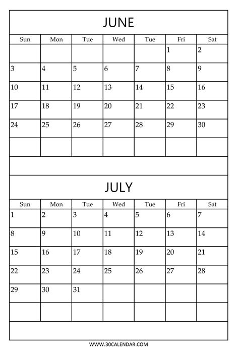 Printable June And July Calendar Printable Calendar 2023