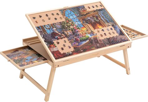 Lavievert Wooden Jigsaw Puzzle Table Adjustable Puzzle Board For