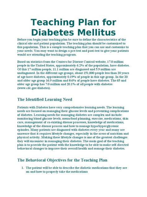 Teaching Plan For Diabetes Mellitus Diabetes Mellitus Glycated