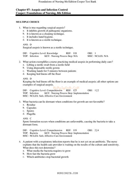 Ch Test Ch Nursingtb Chapter Asepsis And Infection Control