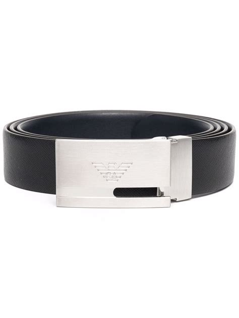 Emporio Armani Logo Buckle Leather Belt Black Editorialist