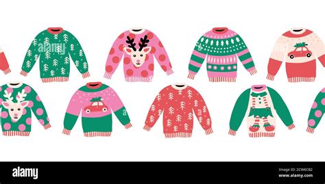 Ugly Christmas Sweaters Seamless Vector Border Horizontal Stock Vector