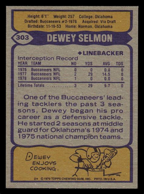 1979 Topps 23303 Dewey Selmon For Sale Online EBay