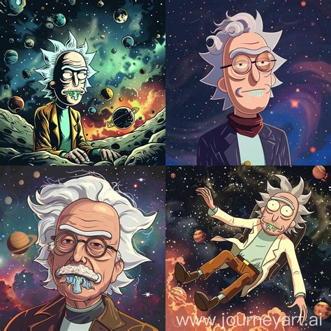 Albert Einstein In Space Rick And Morty Cartoon Style Artwork JourneyArt