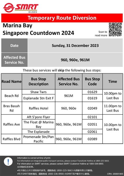 Smrt Buses Temporary Route Diversion Poster For Marina Bay Singapore