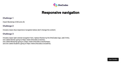 Responsive Navigation Challenge Codesandbox