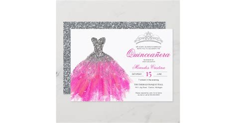 Invitación Fuchsia Y La Purpurina Glam Gown Quinceañera Zazzle Es