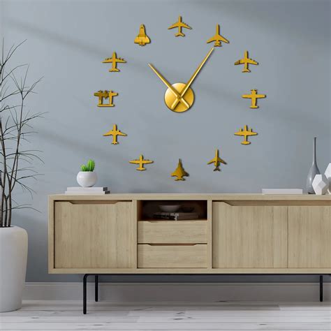 Plane Fighter Jet Modern Large Wall Clock Diy Acrylic Airplane Silent Wall Clock Home Decor