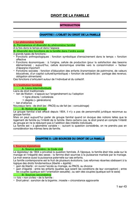 Plan D Taill Df Semestre Droit De La Famille Introduction