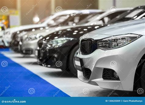 View of Row New Cars at Showroom. Stock Image - Image of buying, inside ...