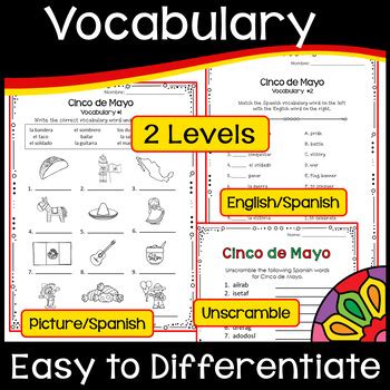 Spanish Cinco De Mayo Activities Vocabulary Worksheets Puzzles