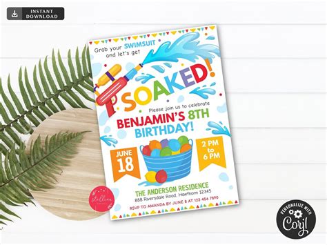 Water Balloon Invitation Soaked Water Fight Splash Party DIGITAL Let S