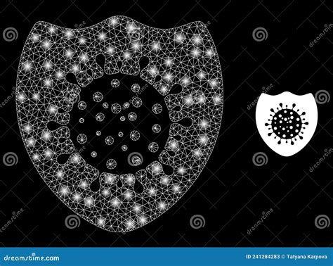 Virus Shield Icon Triangulated Mesh With Lightspots Stock Vector