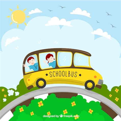 Autobús escolar con niños dibujado a mano Vector Gratis