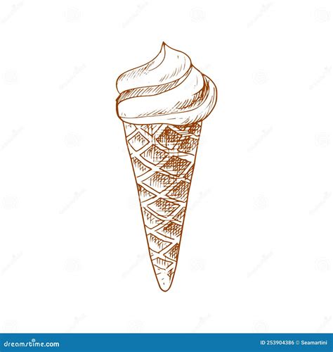 Ice Cream Waffle Cone With Swirl Isolated Sketch Stock Vector