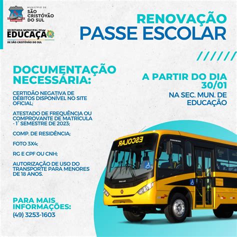 Renova O Passe Escolar Prefeitura De S O Crist V O Do Sul