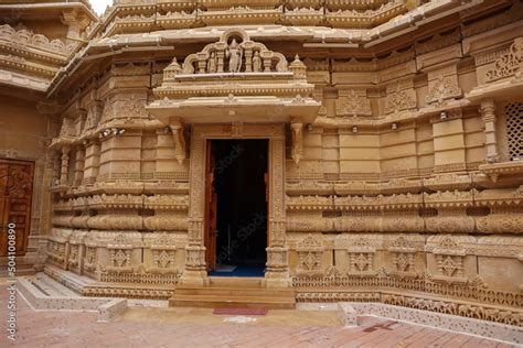 A Close up view of the exterior architecture of the Hanuman temple ...